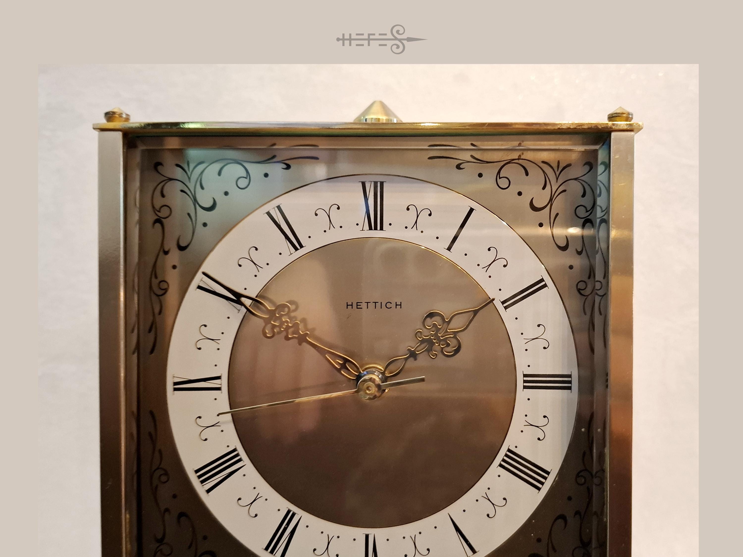 Vintage Hettich Table Clock: 1960s Brass Mechanical Pendulum