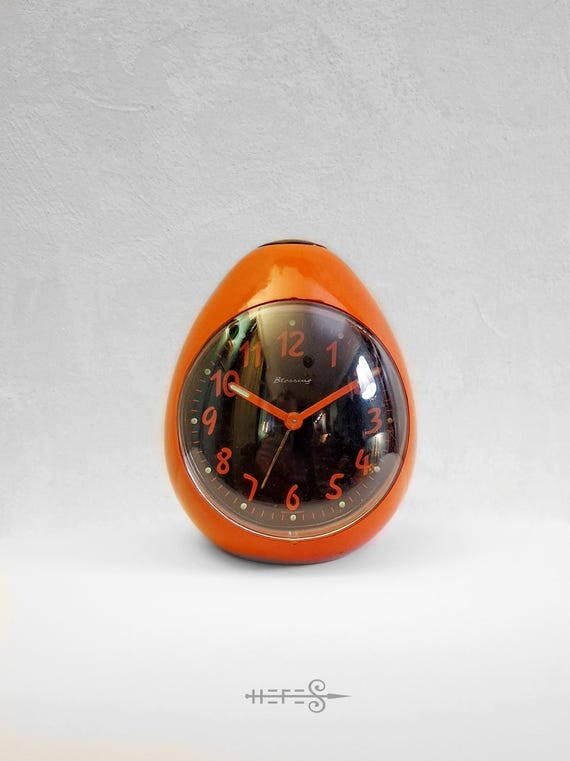 Blessing Space Age Egg Shaped Alarm Clock 1970's Orange Design Mid