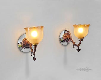 Neo-Baroque Vintage Wall Sconces Pair Opal Glass & Chrome Mid Century Modern Lighting 1970s European Design Rare Statement Lighting