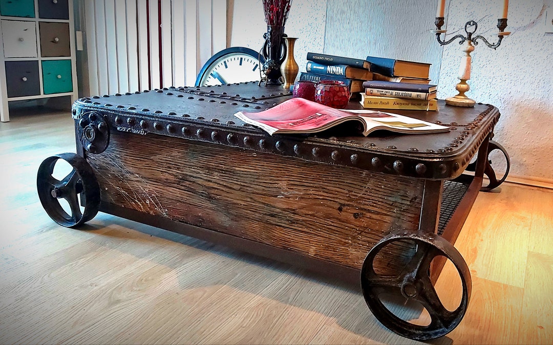 Industrial Coffee Living Room Cafe Table With Rivets Oak - Etsy