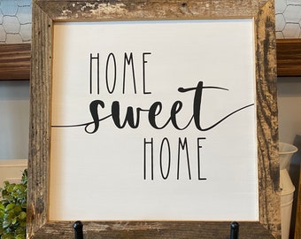 Home Sweet Home - Reclaimed Barnwood Frame - Handpainted - 12x12"