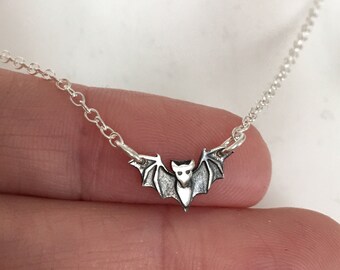bat jewelry bat charm bat necklace wing necklace halloween necklace sterling silver bat bat pendant baby bat necklace
