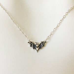 Small Bat Necklace, Mini Charm, Oxidized Silver, Sterling Silver, Adjustable Chain, Halloween Necklace, Bat Lover Gift, Tiny Small Delicate