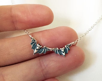 Mom and Baby Bat Necklace, Sterling Silver, Bat Jewelry, Small Tiny Bat, Micro, Delicate, Dainty, Gift For Her, Witchy, Spooky, Halloween,