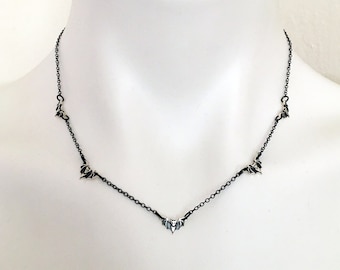 Small Oxidized Sterling Silver 5 Bat Necklace, Spooky Jewelry