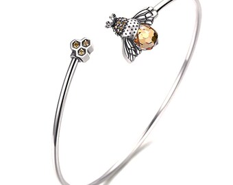 bumble bee bangle queen bee bangle Bee bangle honeybee bangle bee jewelry bee gift modern silver bangle bee bracelet hammered bangle