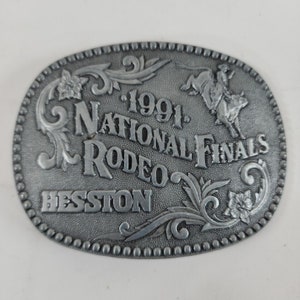 Fibbia per cintura western da cowboy NFR VTG 1991 Hesston National Finals Rodeo