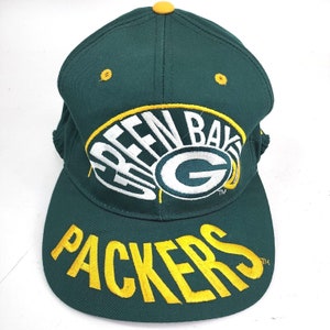 Vintage GREEN BAY PACKERS Hat Cap #1 Apparel White Green Gold Spell out fitted