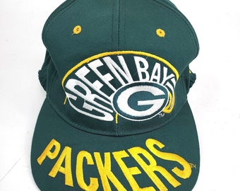 Vintage GREEN BAY PACKERS Sombrero Gorra #1 Indumentaria Blanco Verde Oro Deletreo ajustado