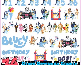 34+ Birthday Bluey Cut Files For Cricut, Bluey Clipart, Bluuey And Biingo, Bluuey Family, Instant Download