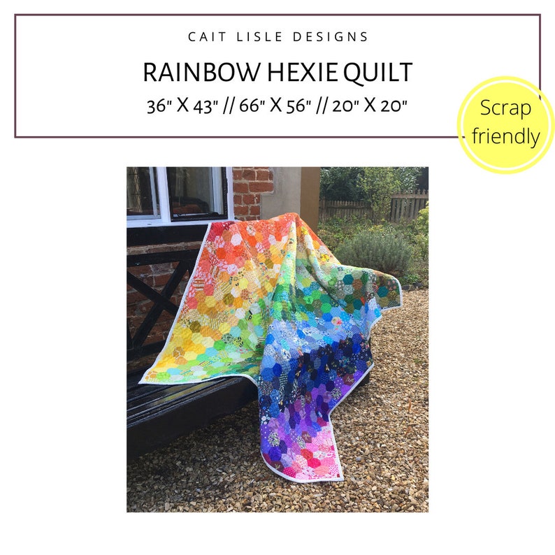 Rainbow Hexie Quilt and Cushion Digital Pattern image 2