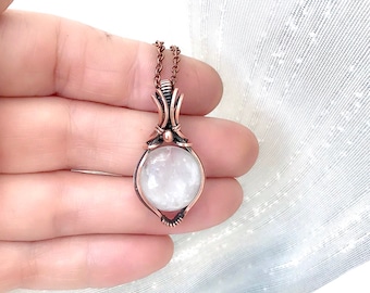 Rock crystal necklace. Handmade copper jewelry. Wire wrapped gemstone. Special gift for her. Boho necklace.