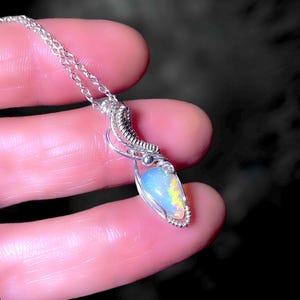 Silver Opal mini pendant. 925 Sterling Silver Wire Wrapped Opal Necklace. Handmade opal pendant. Opal jewelry. Gift for woman.