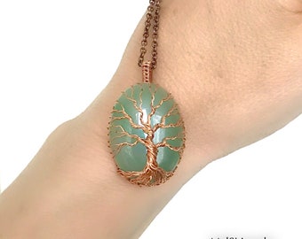 Aventurine tree of life necklace. Copper wire wrapped tree of life. Handmade jewelry. Boho jewelry. Gift for her.
