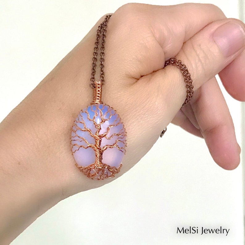 Opalite Gemstone Copper Wire Wrap Tree of Life Handmade Pendant For Necklace 