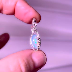 Silver opal pendant. 925 Sterling Silver Wire Wrapped Opal Necklace. Handmade opal pendant. Opal jewelry. Unique gift for her.