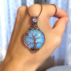 Unique opalite Tree of Life pendant. Handmade copper Tree of life. Tree of Life necklace. Wire wrapped Tree of life. Boho jewelry.