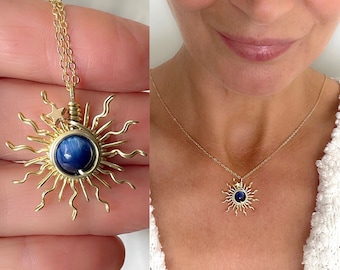 Starburst necklace wrapped in 14K gold fill. Beautiful gemstone star necklace. Handmade jewelry. Wire wrapped star. Gift for her.