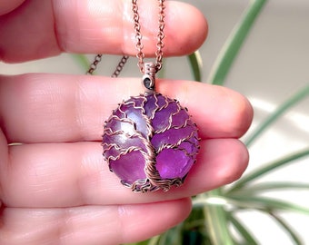 Unique Amethyst Tree of Life pendant. Handmade copper jewelry. Wire wrapped tree of life. Boho jewelry. Amethyst necklace.