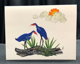 Blue Herons Pressed FlowerCard