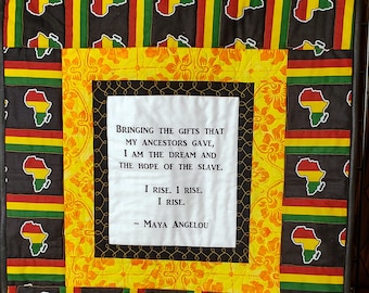 Maya Angelou, african quilt, handmade African wall hanging, kwanzaa quilt, wakanda wall art, Black History quilt