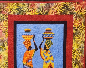 African quilted wall hanging, batik fabric, African fabrics, handmade quilts