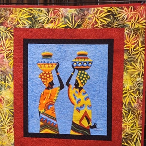 African quilted wall hanging, batik fabric, African fabrics, handmade quilts Bild 1