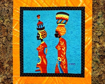 African quilted wall hanging, batik fabric, African fabrics, handmade quilts