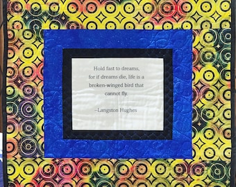 Langston Hughes quilt, african fabric quilt, handmade quilted wall hanging, african wall art