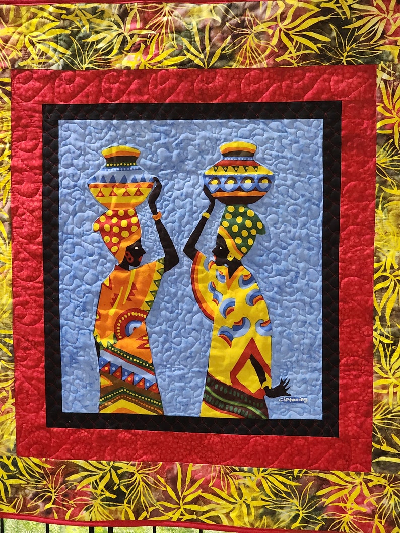 African quilted wall hanging, batik fabric, African fabrics, handmade quilts Bild 5