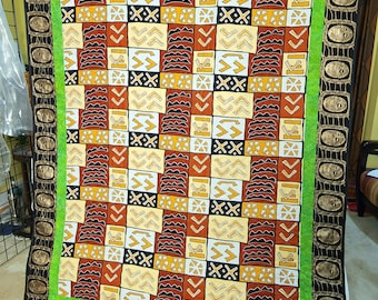 Handmade quilt, large, quilted throw, African prints, African fabric, ankara fabric