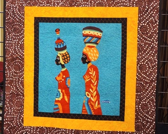 African quilted wall hanging, batik fabric, African fabrics, handmade quilts