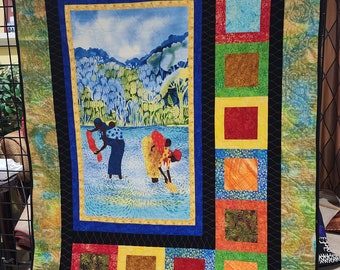Handmade African quilt, wall hanging, African prints, quilted throw