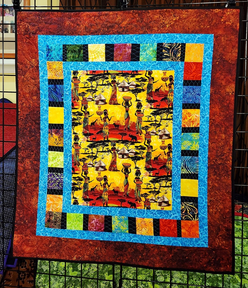 African quilted wall hanging, African fabrics, batik fabrics, African home decor, mothers day gift, handmade quilt image 1