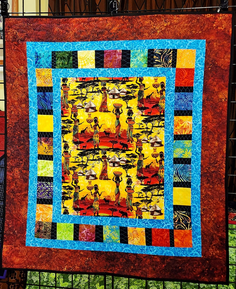 African quilted wall hanging, African fabrics, batik fabrics, African home decor, mothers day gift, handmade quilt image 3