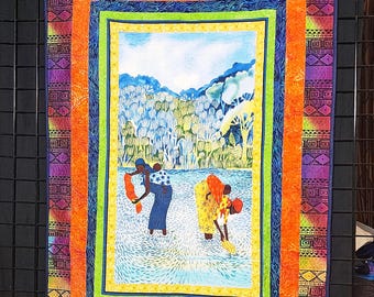 Handmade African quilt, wall hanging, African prints, quilted throw