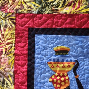 African quilted wall hanging, batik fabric, African fabrics, handmade quilts Bild 3