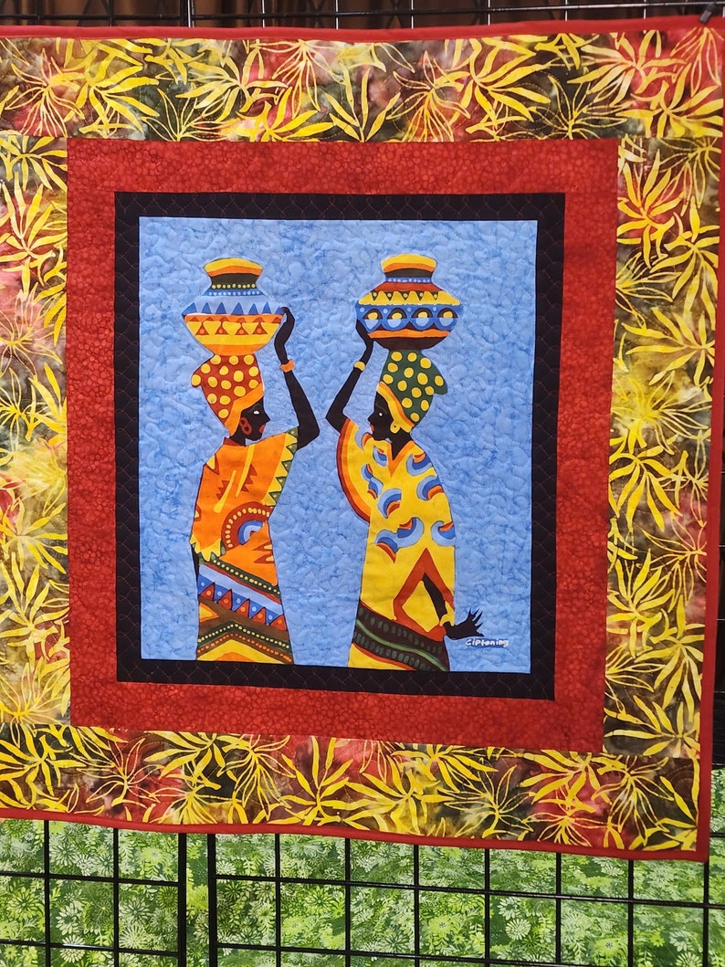 African quilted wall hanging, batik fabric, African fabrics, handmade quilts Bild 1