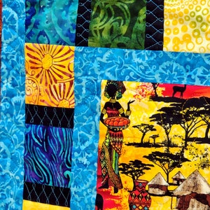 African quilted wall hanging, African fabrics, batik fabrics, African home decor, mothers day gift, handmade quilt image 5