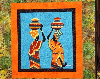 African quilted wall hanging, batik fabric, African fabrics, handmade quilts