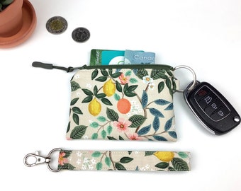 Citrus Grove/Floral Key Chain Pouch Wallet, Coin Purse, Business Card Holder, ID Wallet, Earbud and Lip Balm Bag, Rifle Paper Co Fabric