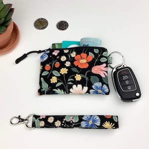 Porte-clés floral/fraise porte-clés, porte-monnaie, porte-cartes de visite, porte-cartes d'identité, sac pour écouteurs et baume à lèvres, tissu Rifle Paper Co