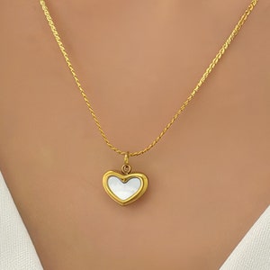 Mother of Pearl Heart Pendant Necklace: 18K Gold Plated Chain