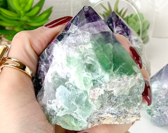 Polished Fluorite Crystal Tower: Rainbow Healing Stone, Home Decor