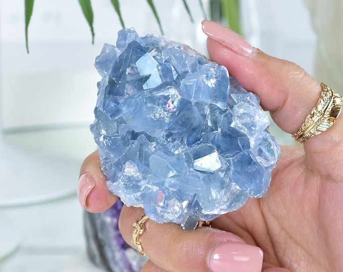 Raw Celestite Crystal Cluster: Madagascar Blue Healing Crystal