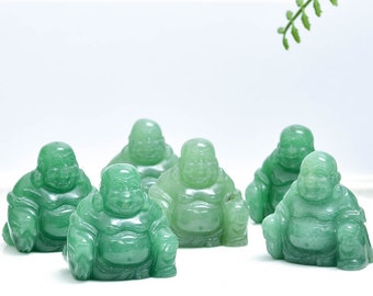 Green Aventurine Happy Buddha: Crystal Healing Stone (37 x 36 x 23 mm)