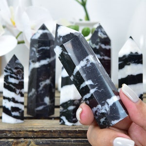 Zebra Jasper Crystal Tower: Striking Black and White Points for Grounding and Protection