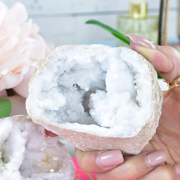 Moroccan White Quartz Geode: Raw Crystal Healing Stone, Home Decor