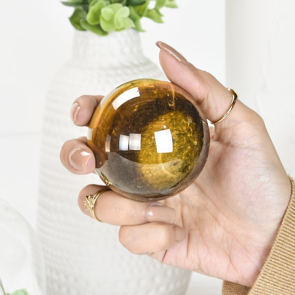 Yellow Tiger Eye Crystal Ball: Polished Sphere for Meditation