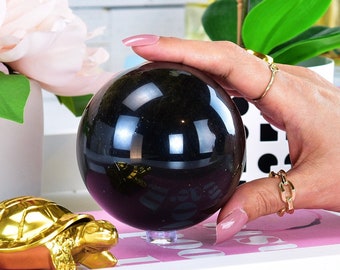 Black Obsidian Crystal Sphere for Scrying and Spiritual Cleansing